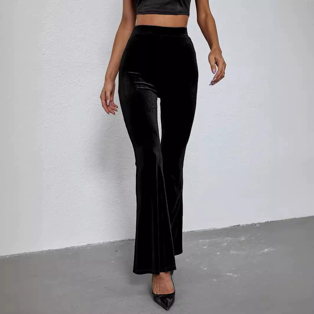 ZARA Spring Solid Color Velvet Flare Pants High Waist Slim Fit Sexy